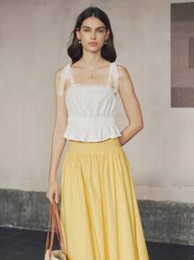 Chiquease Top corto sin mangas con cintura entallada, bajo con volantes y parches de encaje estilo romántico vacacional para mujer en color verde