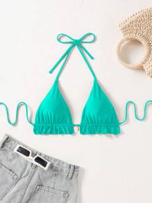 SHEIN Swim Top de bikini de mujer de unicolor con espalda descubierta y lazos en la espalda