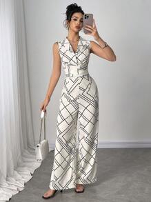 Elenzga 女式休闲束腰无袖连体裤，夏季 - 彩色 - 查看 4