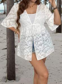 SHEIN LUNE 大码女式休闲纯色衬衫适合仲夏日斗篷度假女士海滩节舒适合身休闲风格轻松度假风格假日波西米亚风