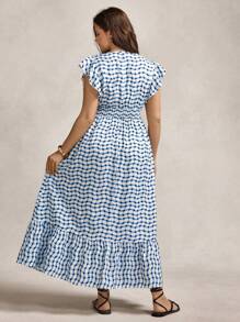 SHEIN LUNE Plus Size Striped Print Ruffle Hem Vacation Casual Boho Summer Old Money Dress - Blue and White - View 6