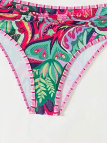 Swim Lushoire Conjunto de 2 peças de roupas de praia femininas de verão, top com alças finas e estampa colorida aleatória e calcinha de biquíni de cintura alta - Multicolorido - Ver 8