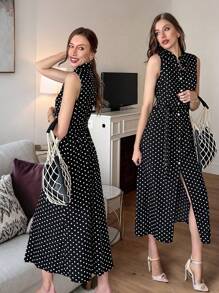 Pariaura 无袖黑白波点法式通勤风复古优雅商务休闲女士夏装 - 彩色 - 查看 4