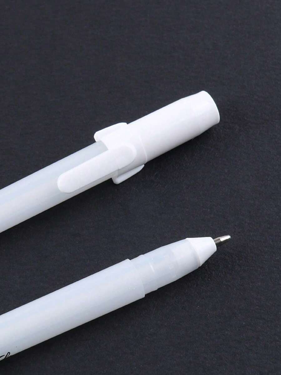 2pcs Letter Graphic White Gel Pen, Simple Portable Gel Rollerball Pen For Office, School Student, Writing, Painting Back To School - Multicolor - View 1