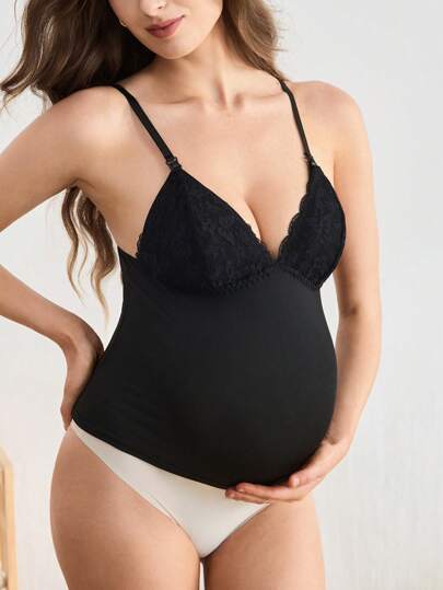 SHEIN 蕾丝拼布孕妇纯色吊带背心