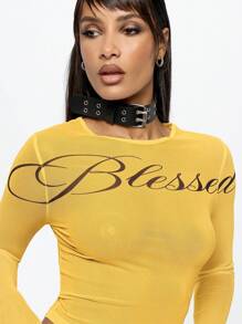 SUMWON WOMEN 长袖网眼短款上衣时尚生活轻盈合身弹力休闲日常分层基本款秋季春季