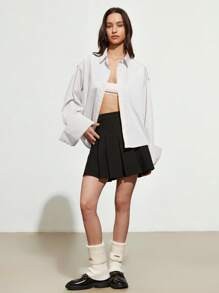 Aveloria GENKIRA 浅黄色休闲翻领宽松宽袖喇叭袖长袖女衬衫 - 白色 - 查看 5