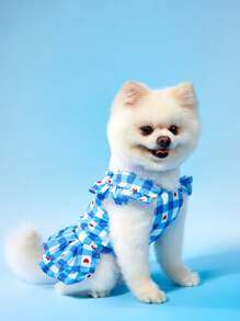 PETSIN Vestido ligero y transpirable con estampado de cuadros y corazones en estilo princesa para mascotas, de caliente en Europa y América