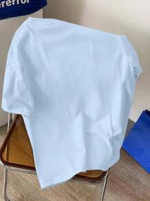 Manfinity Joysei Camiseta azul aqua con estampado de letra para hombre, de tela, adecuada para el verano