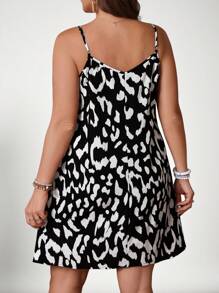 SHEIN VCAY Rochie de vară pentru femei Boho Vacation, cu imprimeu leopard, alb-negru