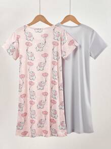 2 Stücke Mädchen Süße Schaf Muster Modische Bequeme Rundhals Kurzarm Lang Nachthemd Pyjama Set