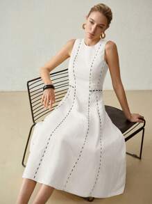 MOTF PREMIUM LINEN CONTRAST TRIM DRESS
