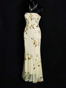 SHEIN ICON 女士亮片花卉图案紧身亮片装饰抹胸连衣裙 7 月 4 日女士服装 - 黃色 - 查看 10