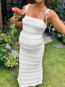 SHEIN Vestido de maternidad ajustado con decoración de lazo, vestido sin mangas - Albaricoque - Ver 4