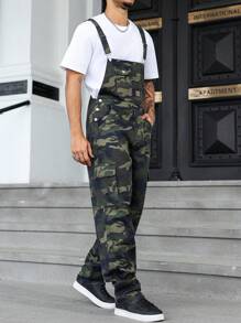 Manfinity Homme Quần yếm Jeans thường ngày họa tiết rằn ri cho nam - Nhiều màu - Xem 7