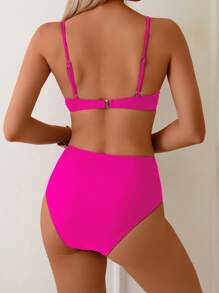 Swim Basics 女士全新纯色聚拢加厚吊带泳衣上衣和高腰三角裤比基尼套装，度假装