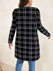 SHEIN Clasi Plus Plaid Print Open Front Coat Winter Fall Autumn - Black and White - View 2