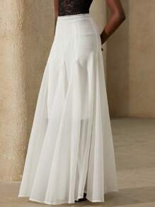 Aveloria Rosie 高端淑女碎花拼接荷叶边下摆纹理面料半身裙，法式奢华风 - 白色 - 查看 6