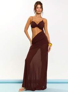 MUSERA Thin Strap Gathered Bust Cut Out Chiffon Maxi Dress Elegant Summer Vacation Holiday Prom Graduation Birthday Sexy Tuscan Sun Night Out