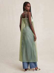 NYA SZN 上衣 网眼缎面细肩带 夏季秋季超长上衣 办公室教师 朴素 波西米亚风 休闲早午餐 - 綠色 - 查看 2