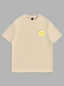 Manfinity Hypemode Camiseta de manga corta de cuello redondo de corte slim con gráfico de letra, informal, para hombre de talla grande, verano