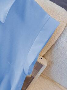 Franclia Women Solid Color City Casual Commuting Midi Dress - Blue - View 5