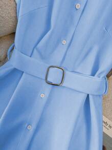 Franclia Women Solid Color City Casual Commuting Midi Dress - Blue - View 7