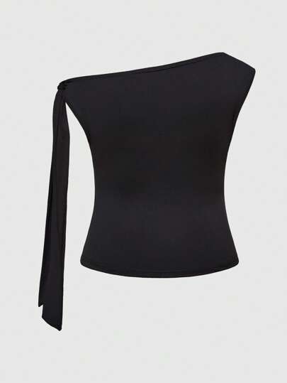 J-Fashion Y2K Style Slogan & Star Print Asymmetrical Neck Tie Strap Plus Size Women Top