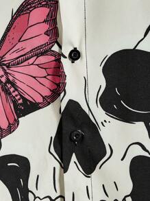 AXEPEAK 男士花卉骷髅印花夏威夷衬衫，街头潮流风 - 彩色 - 查看 4