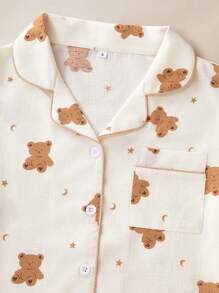 SHEIN 3件套可爱熊、星星和月亮印花女士睡衣套装 - 杏色 - 查看 3