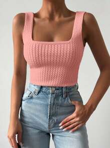EURMUSE Women Solid Color Knit Sleeveless Top - Baby Pink - View 3
