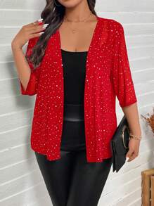 SHEIN LUNE Áo khoác lưới mỏng đính đá Rhinestone cỡ lớn cho nữ dự tiệc Lễ Tạ ơn năm mới, tiệc Giáng sinh, áo sequin, áo đi chơi đêm giao thừa, trang phục công sở, năm mới, tiệc tùng, trang phục thường ngày cho phụ nữ, phong cách quý tộc, ngày lễ tình nhân, tình yêu/người yêu - Đỏ - Xem 5