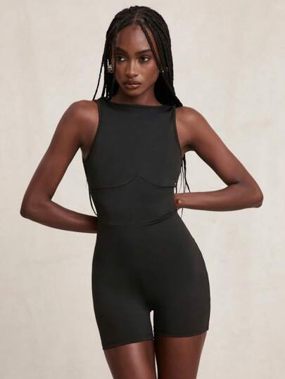 NYA SZN Mono de unicolor con escote profundo en la espalda, básico para el día a día, casual, para hacer ejercicio, yoga, gimnasio, fitness, usar en el aeropuerto, para mujeres