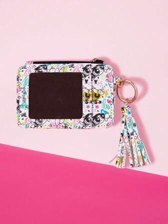 THE POWERPUFF GIRLS X SHEIN 1 件花朵、泡泡、毛茛图案 PU 卡夹，带流苏、迷人钥匙扣、零钱包、银行卡收纳包、流苏饰物包配件，送给朋友的礼物