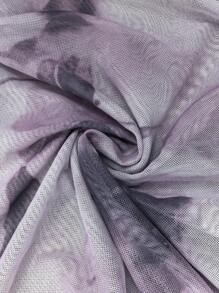 Elenzga Women's Floral Print Off Shoulder Mesh T-Shirt - Mauve Purple - View 6