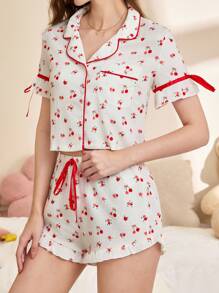 Conjunto de pijama de mujer con estampado encantador de cerezas