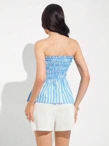 Roylia Summer Vacation Elegant Strapless Ruffle Hem Fitted Women Blouse - Multicolor - View 2