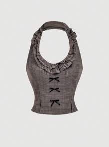 SHEIN MOD Women's Khaki Plaid Halter Neck Camisole Top - Khaki - View 1