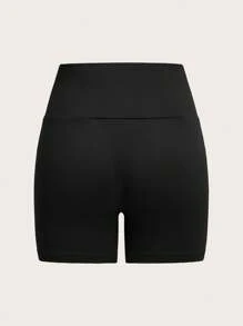 SHEIN EZwear Set de 4 piezas Leggins cortos de punto casuales negros para mujer, de verano