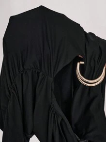SHEIN BAE Áo ba lỗ gợi cảm cổ tròn viền bất đối xứng màu đen trơn dành cho nữ, áo mùa hè, trang phục trở lại trường, áo đi chơi, trang phục đi làm, áo thường ngày, sân bay dành cho nữ - màu đen - Xem 8
