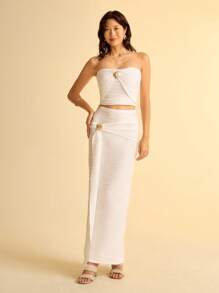 CAJUNI Váy ôm vừa vặn họa tiết vỏ sò cho nữ - trắng - Xem 3