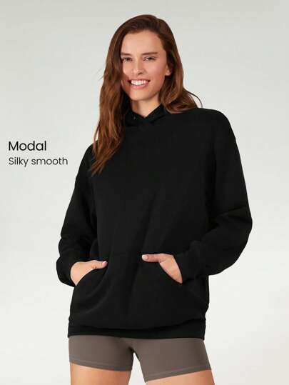 GLOWMODE 連帽口袋寬鬆超大碼毛圈衫,日常穿搭