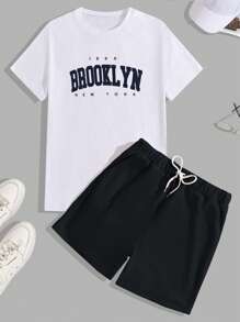 RueChic Cotton Men Letter Printed Regular T-Shirt & Short Two-Piece - Navy Blue - View 2