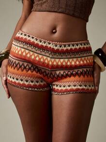 MISSGUIDED Bohemian Beach Shorts Cover Up Crochet Pattern Low Rise Summer Festival Poolside Resort Wear Vacation Beachwear - Multicolor - View 1