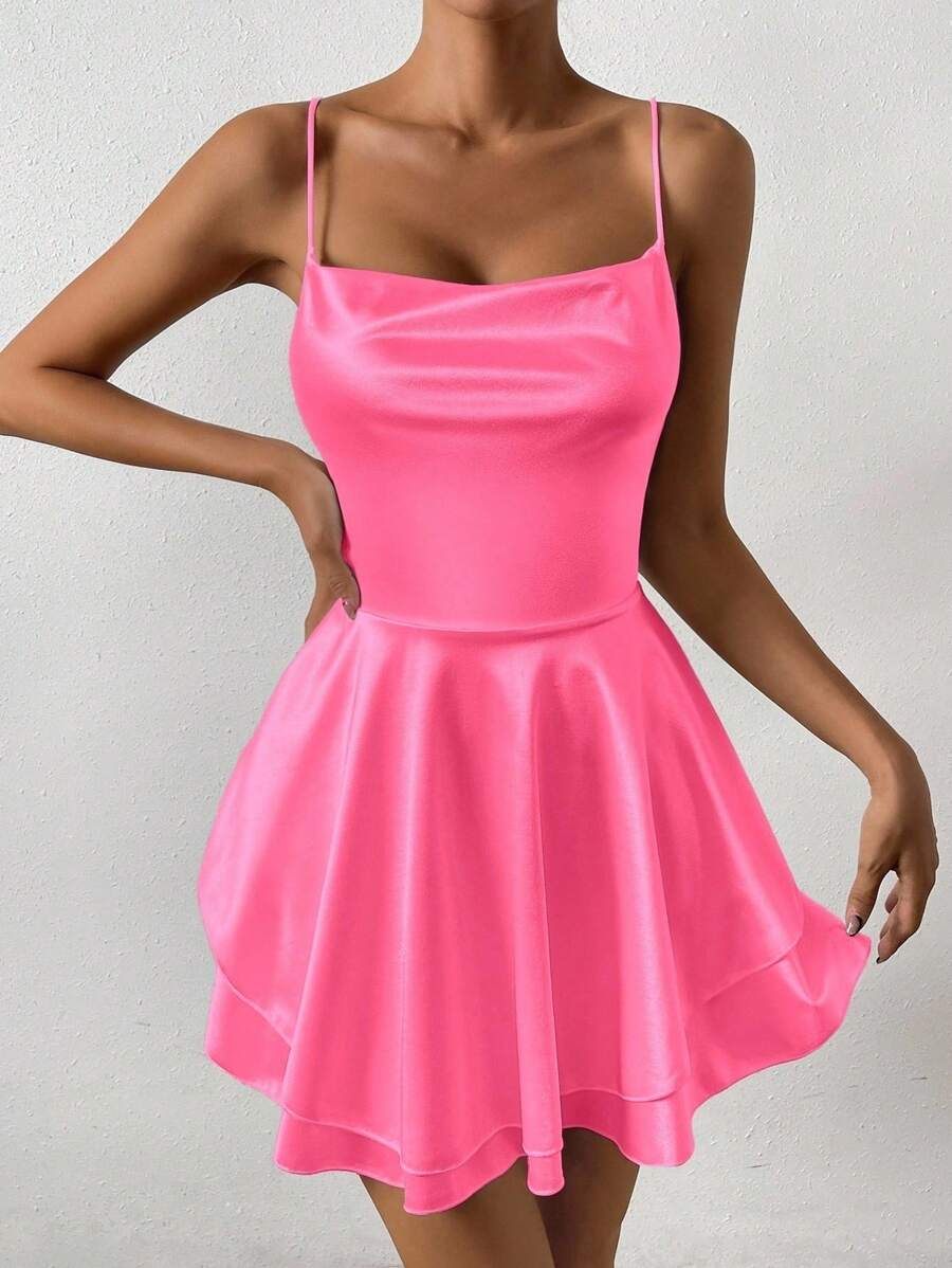 Glamine 女士褶皱吊带连衣裙 酒红色迷你短款女装