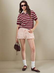 SHEIN Unity Shorts sólidos de color rosa con fruncidos para mujer, ropa de moda para el verano - Rosa - Ver 2