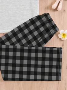 SHEIN Conjunto de Pijama Casual Solto e Minimalista para Adolescentes, com Decote Redondo, Manga Curta Caída no Ombro e Calça Longa, Adequado para Primavera e Verão - Multicolorido - Visão 4