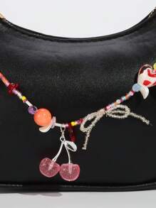 ROMWE Kawaii 1 件可爱樱桃形串珠包饰，Y2K 多巴胺串珠迷你方形包配件