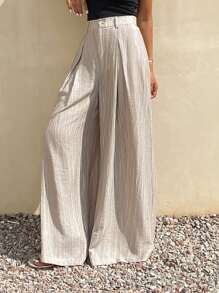 Livesso 女士宽松休闲阔腿裤，夏季新品 - 咖啡棕 - 查看 5