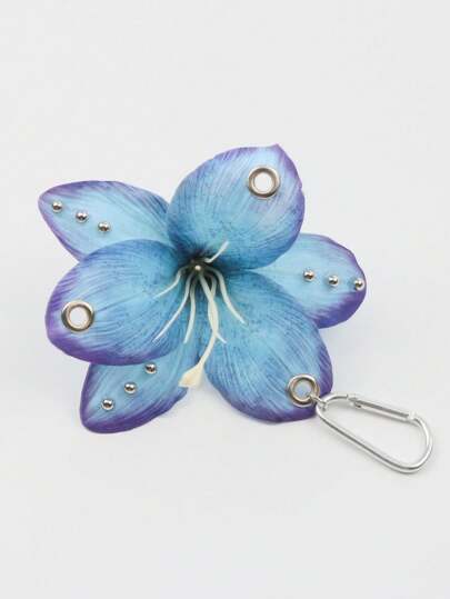 Fairycore 1pc Spring/Summer Blue Rivet Grommet Pierced Lily Flower Sweet & Cool Keychains & Bag Charms, Suitable For Holiday Matching